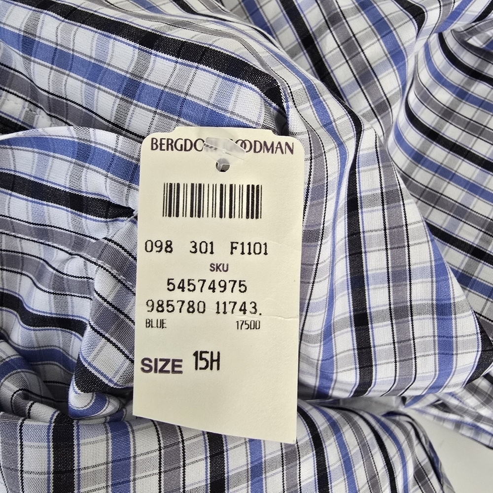 NWT Turnbull & Asser Long Sleeve Button Down Shirt 15.5 Blue/Gray Check Plaid - Picture 12 of 12